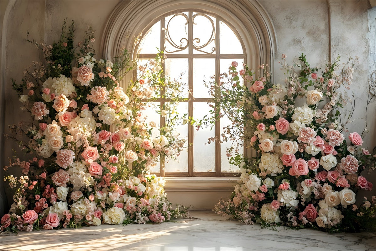 Spring Backdrop Ideas Pink Rose Beautiful Window Backdrop UK LXX2-36