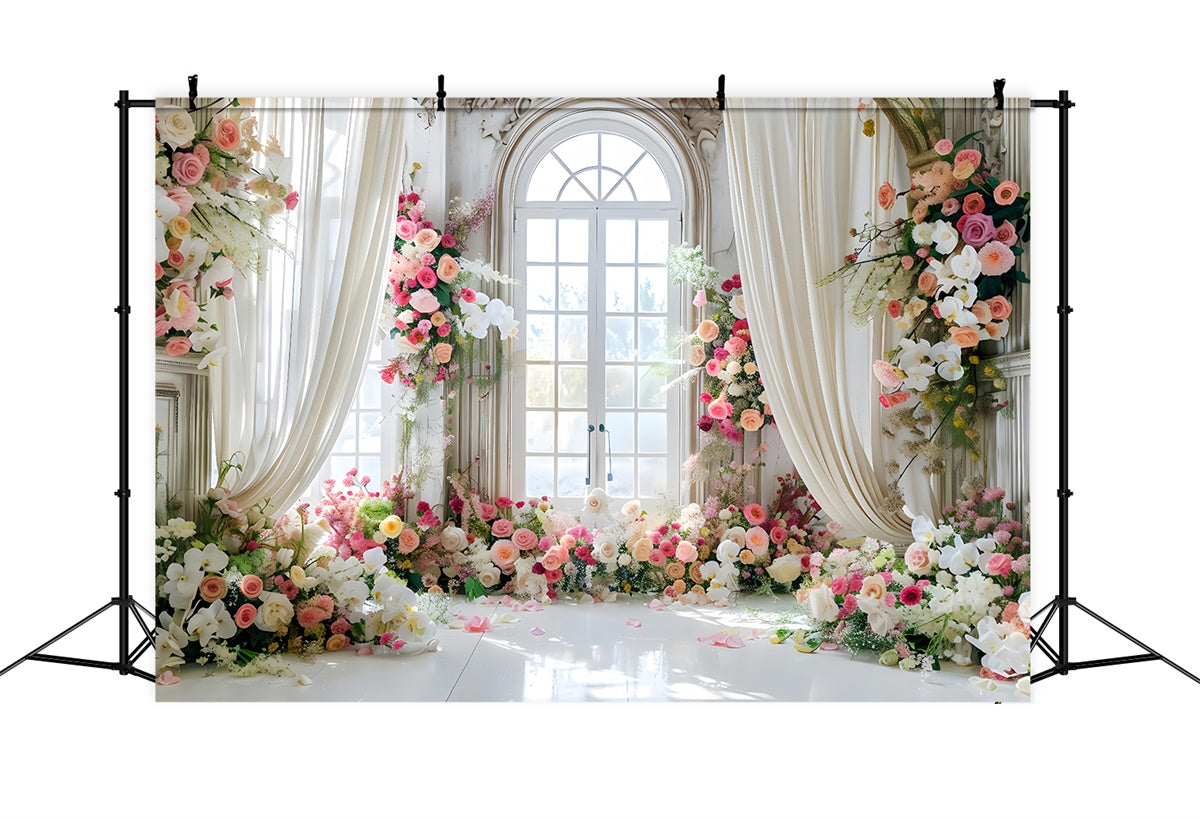 Backdrops For Spring Blooming Rose Elegant Window Backdrop UK LXX2-38