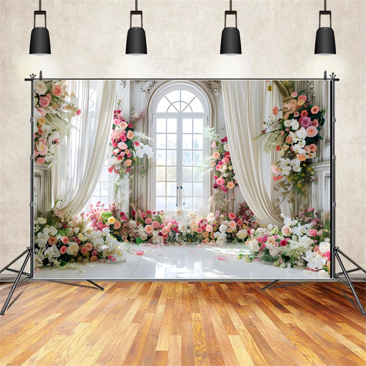 Backdrops For Spring Blooming Rose Elegant Window Backdrop UK LXX2-38