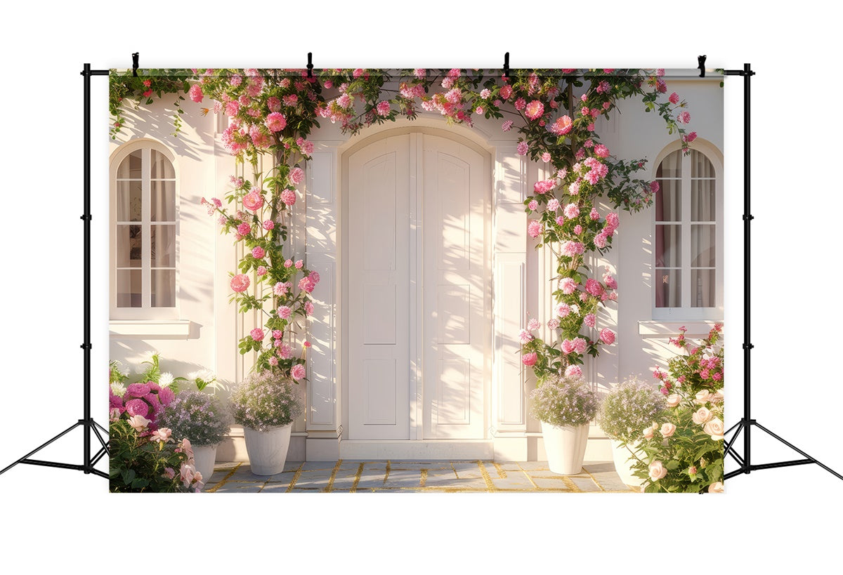 Spring Floral Backdrop Pink Rose White Doorway Backdrop UK LXX2-39