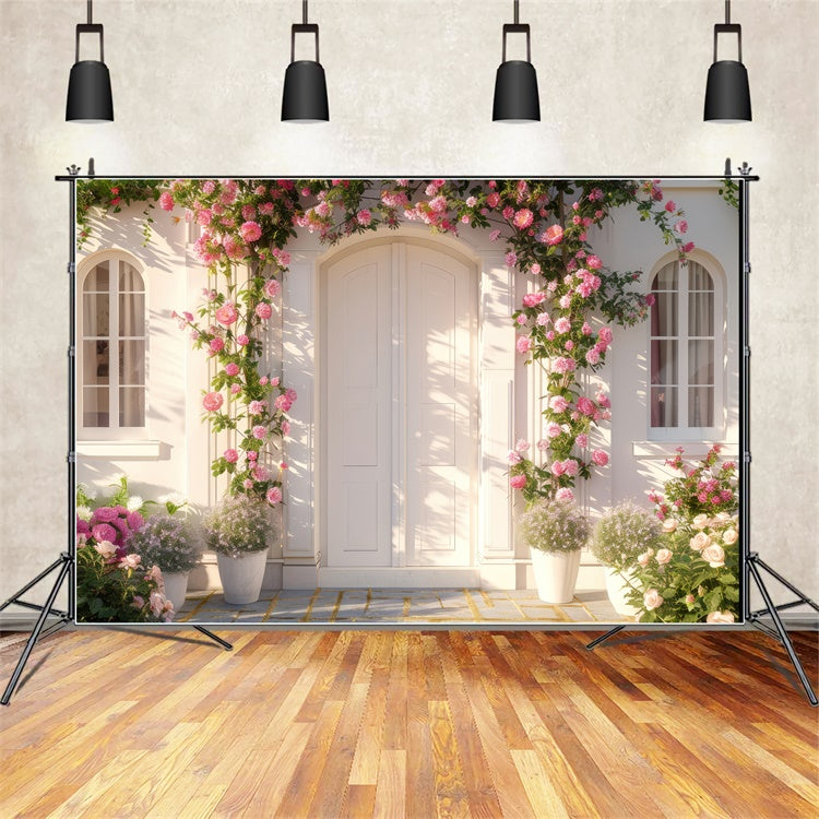 Spring Floral Backdrop Pink Rose White Doorway Backdrop UK LXX2-39