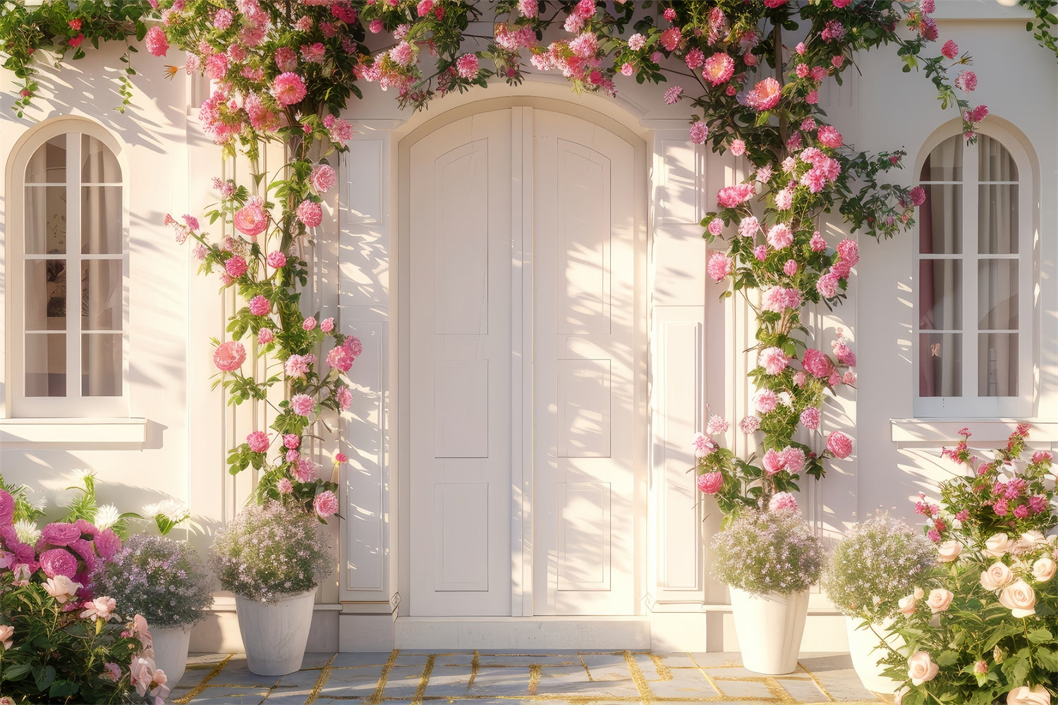 Spring Floral Backdrop Pink Rose White Doorway Backdrop UK LXX2-39