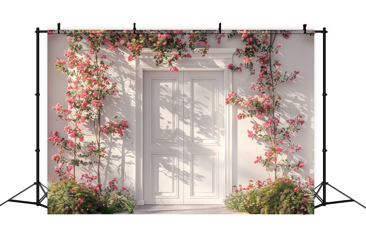 Spring Photo Backdrop Classic White Door Pink Rose Backdrop UK LXX2-40