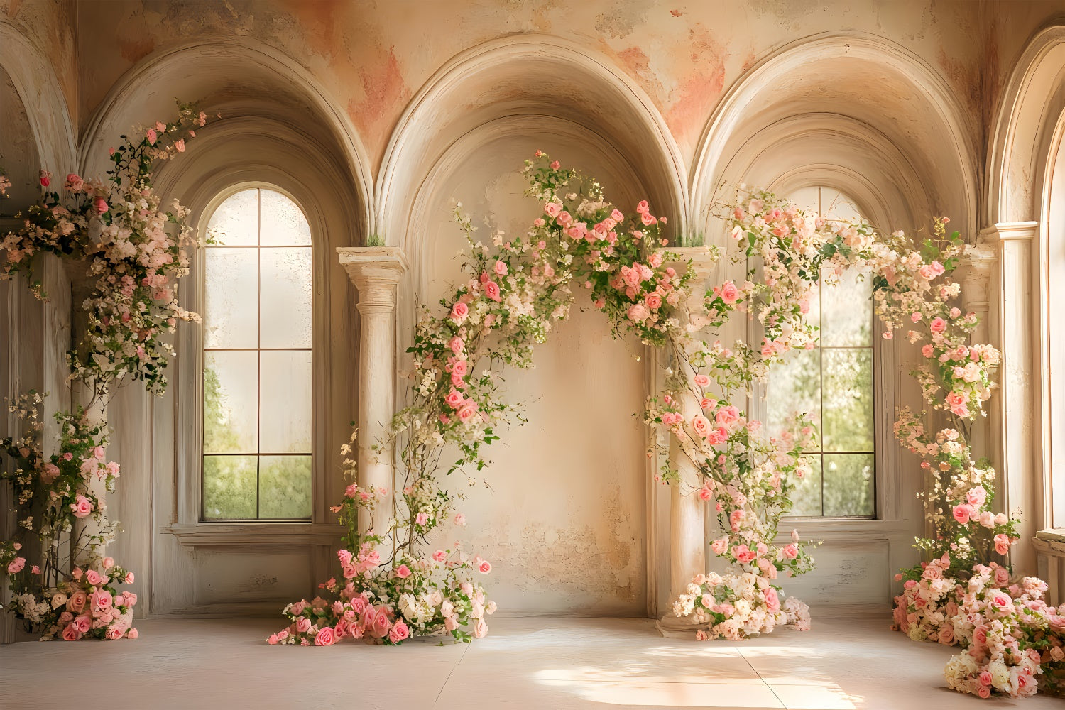 Spring Backdrops Floral Archway Elegant Window Backdrop UK LXX2-41