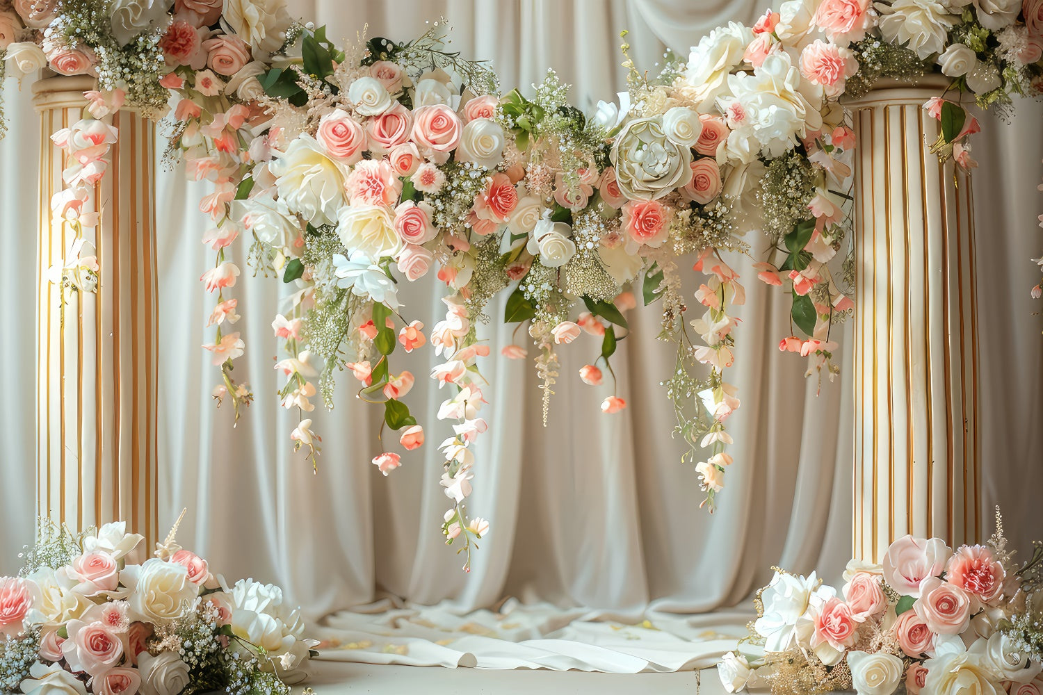 Spring Backdrop Ideas Vintage Pillar Floral Arch Backdrop UK LXX2-42