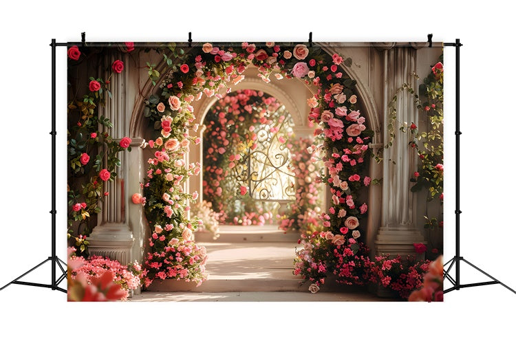 Spring Photo Backdrop Romantic Garden Pathway Rose Backdrop UK LXX2-45