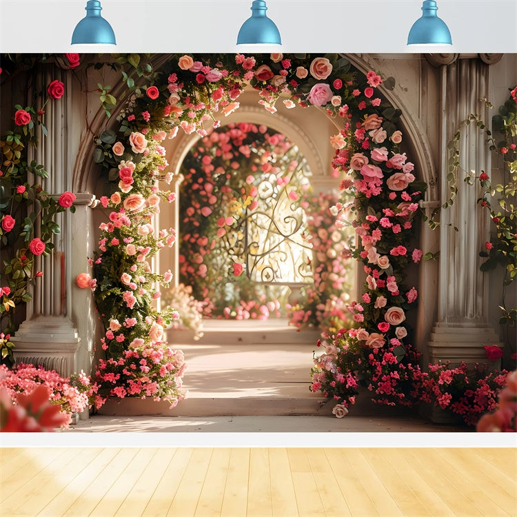 Spring Photo Backdrop Romantic Garden Pathway Rose Backdrop UK LXX2-45