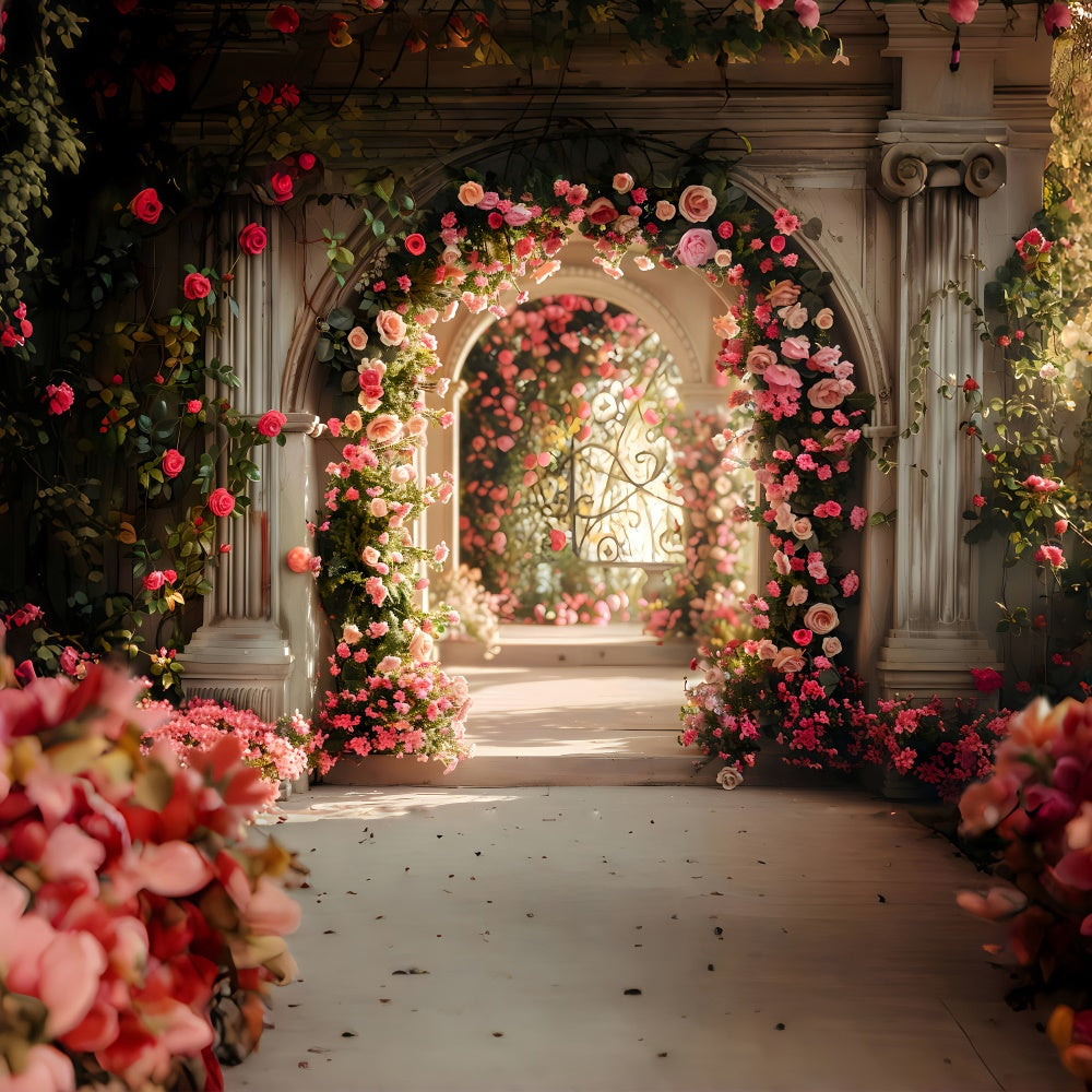 Spring Photo Backdrop Romantic Garden Pathway Rose Backdrop UK LXX2-45