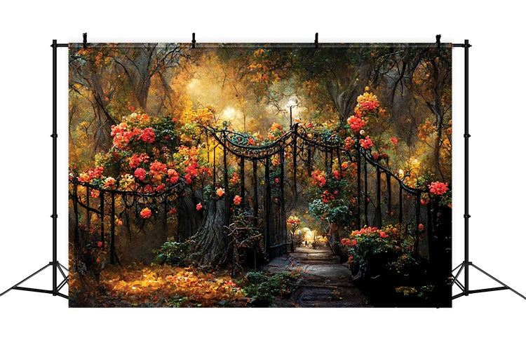 Floral Photography Backdrop Autumn Garden Gate Flower Backdrop UK LXX2-52