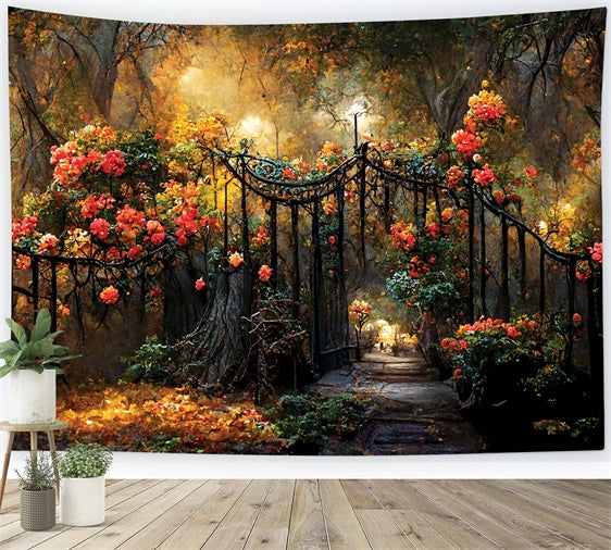 Floral Photography Backdrop Autumn Garden Gate Flower Backdrop UK LXX2-52