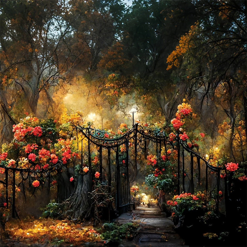 Floral Photography Backdrop Autumn Garden Gate Flower Backdrop UK LXX2-52