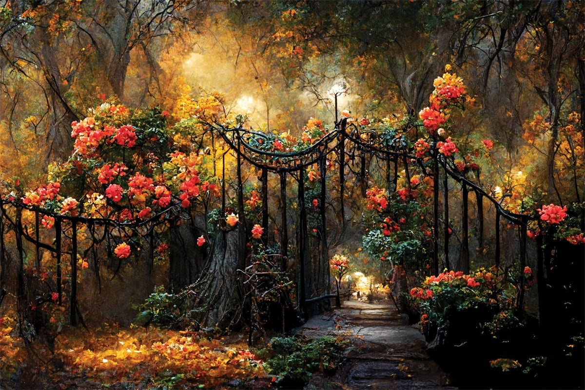 Floral Photography Backdrop Autumn Garden Gate Flower Backdrop UK LXX2-52