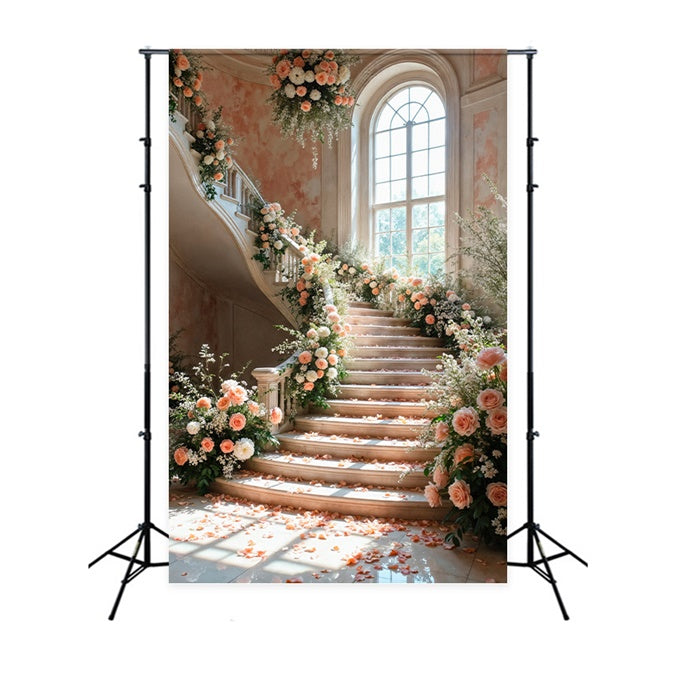 Backdrop Spring Romantic Rose Petals Stairway Backdrop UK LXX2-60