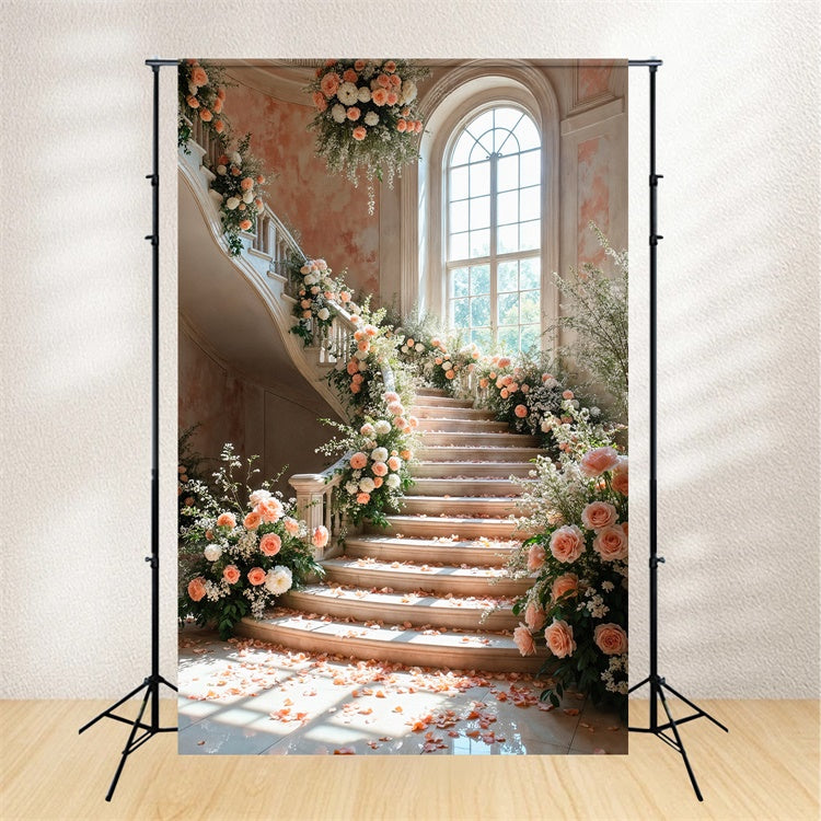 Backdrop Spring Romantic Rose Petals Stairway Backdrop UK LXX2-60