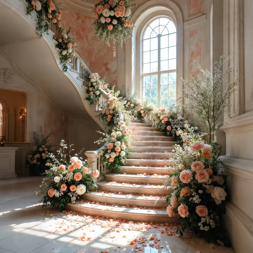 Backdrop Spring Romantic Rose Petals Stairway Backdrop UK LXX2-60