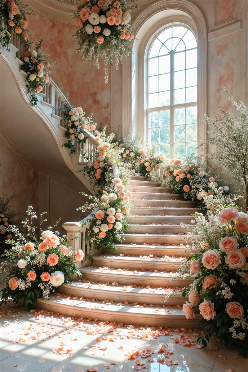 Backdrop Spring Romantic Rose Petals Stairway Backdrop UK LXX2-60