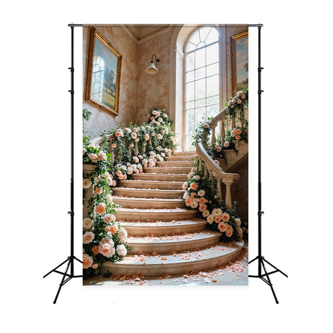 Spring Backdrop Luxurious Floral Staircase Wedding Backdrop UK LXX2-61