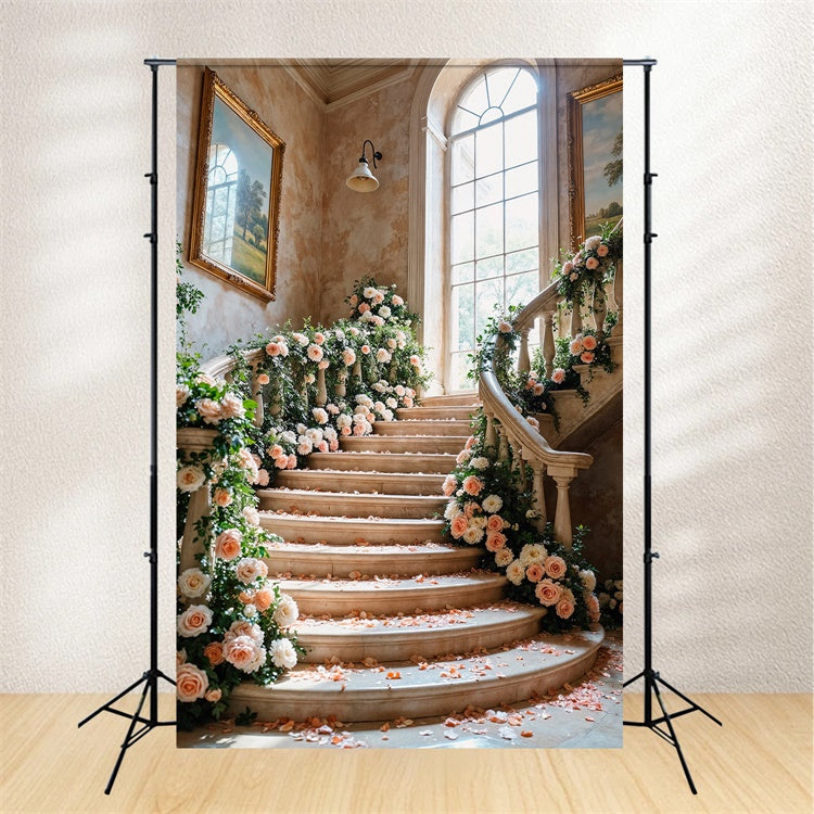 Spring Backdrop Luxurious Floral Staircase Wedding Backdrop UK LXX2-61