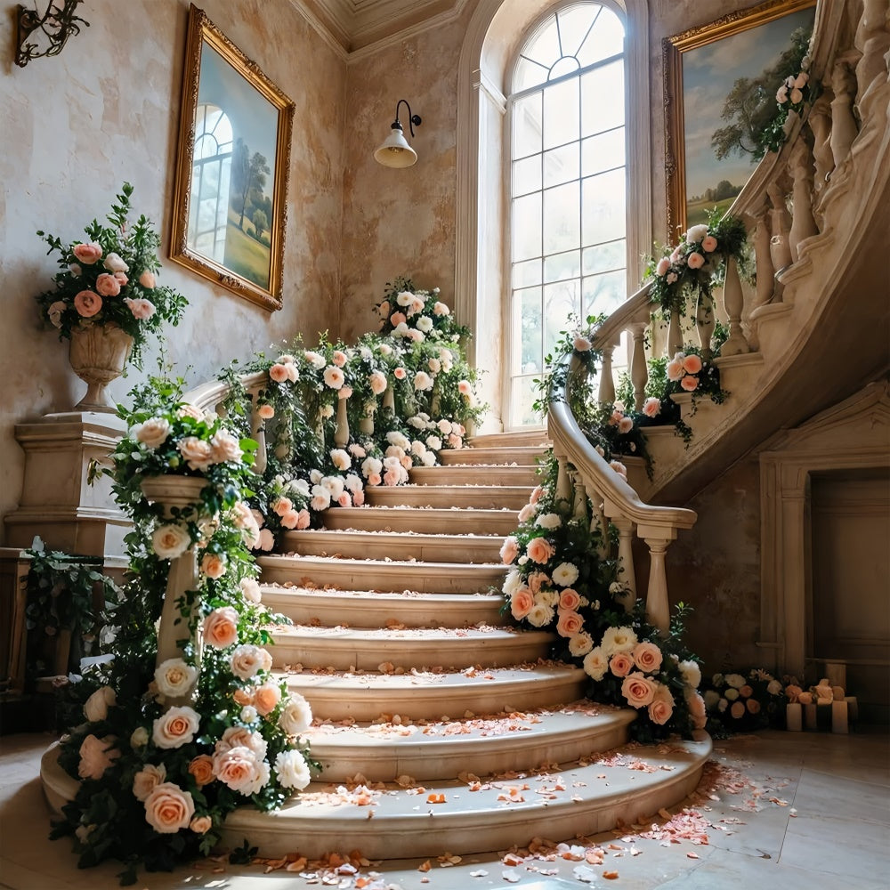 Spring Backdrop Luxurious Floral Staircase Wedding Backdrop UK LXX2-61