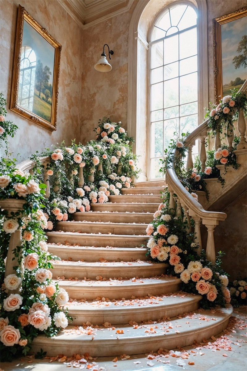 Spring Backdrop Luxurious Floral Staircase Wedding Backdrop UK LXX2-61