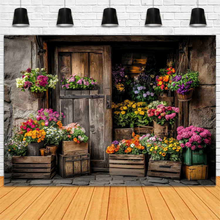 Spring Backdrops Rustic Flower Market Wooden Door Backdrop UK LXX2-63