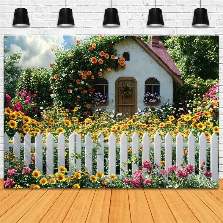 Backdrop Spring Sunflower Cottage Blooming Floral Backdrop UK LXX2-64