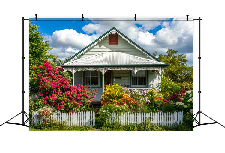 Spring Photo Backdrop Sunny Blooming Garden Cottage Backdrop UK LXX2-65