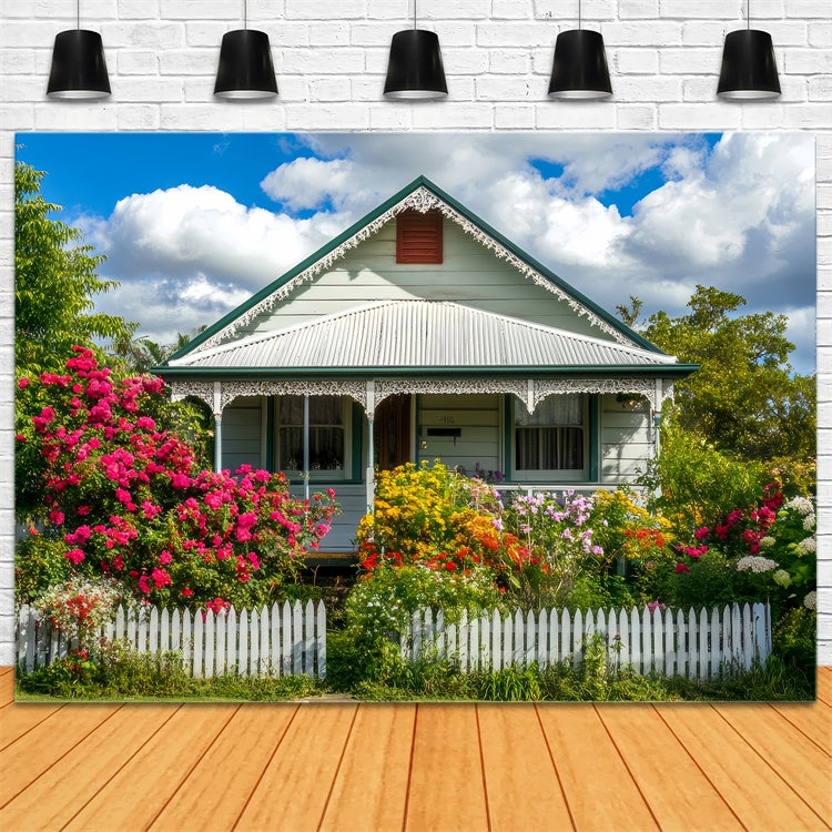 Spring Photo Backdrop Sunny Blooming Garden Cottage Backdrop UK LXX2-65