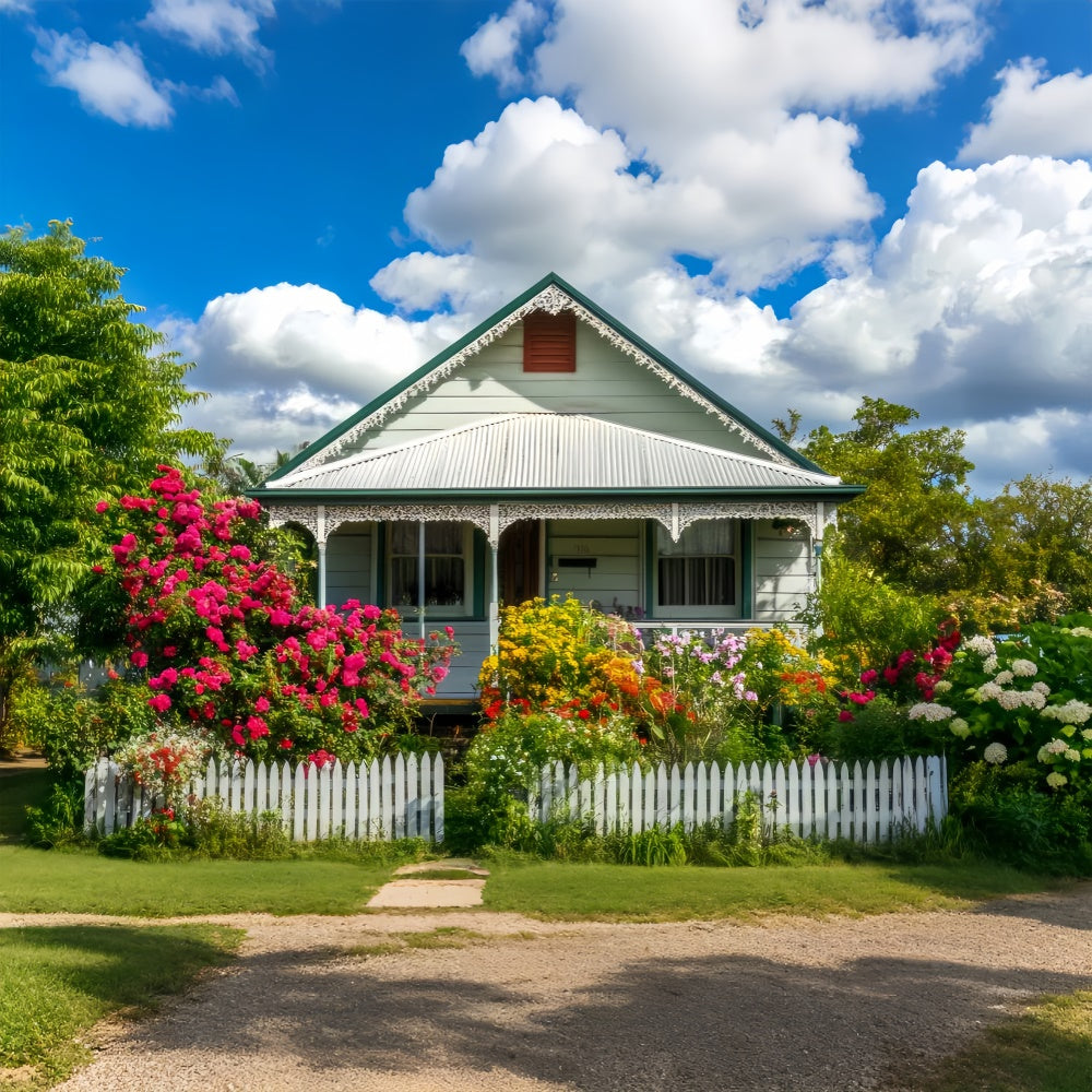 Spring Photo Backdrop Sunny Blooming Garden Cottage Backdrop UK LXX2-65