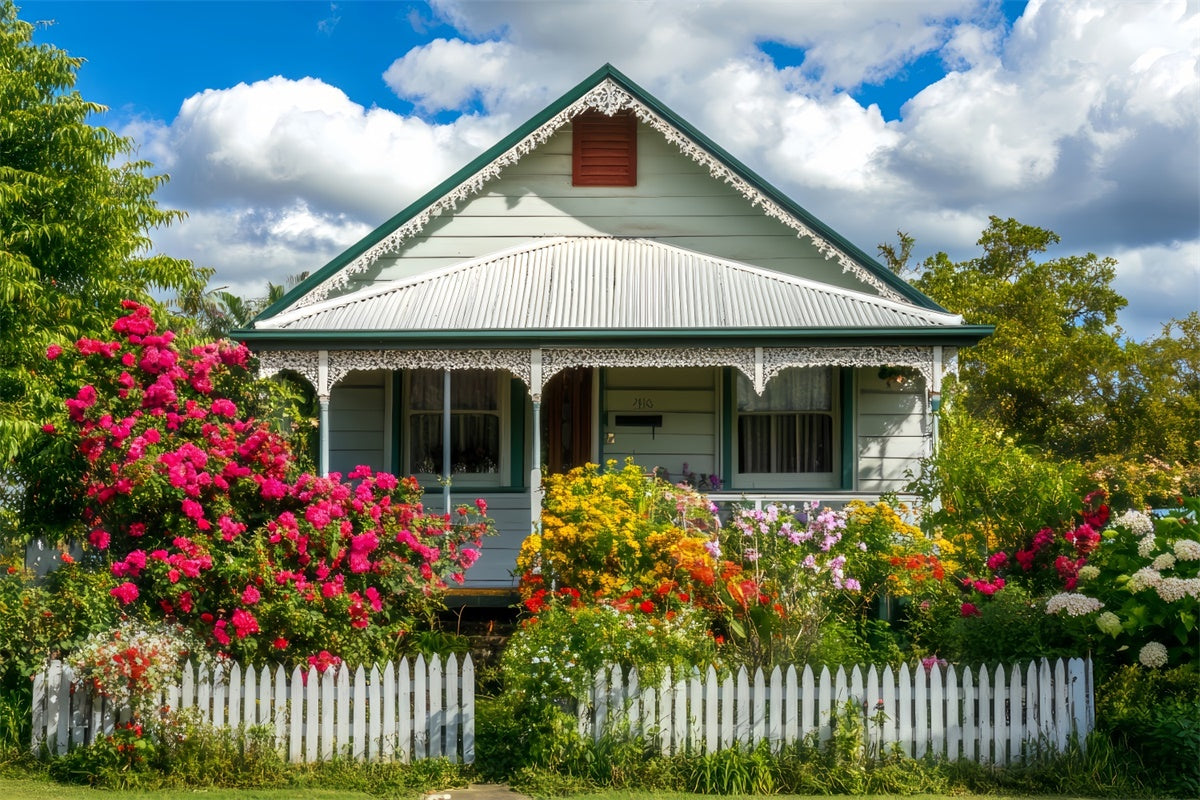 Spring Photo Backdrop Sunny Blooming Garden Cottage Backdrop UK LXX2-65