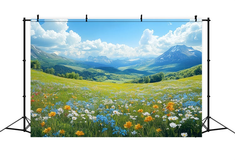 Spring Backdrop Majestic Peaks Blooming Wildflowers Backdrop UK LXX2-67