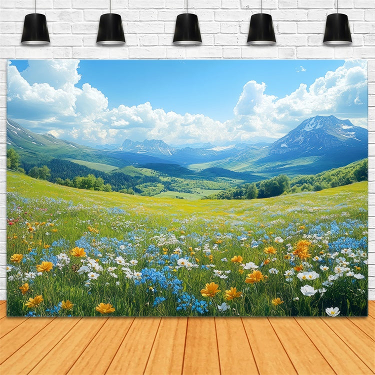 Spring Backdrop Majestic Peaks Blooming Wildflowers Backdrop UK LXX2-67