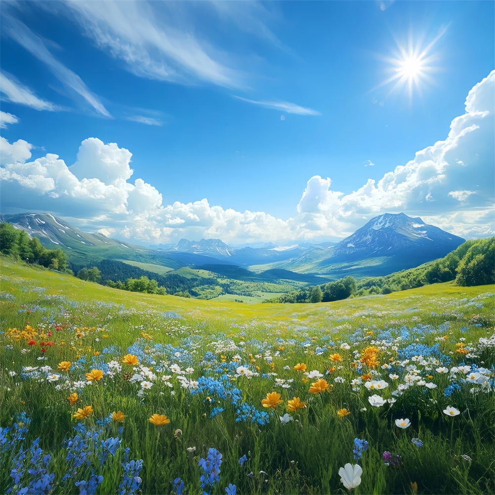 Spring Backdrop Majestic Peaks Blooming Wildflowers Backdrop UK LXX2-67