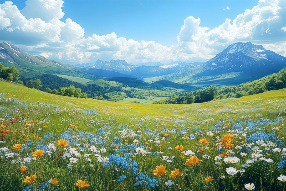 Spring Backdrop Majestic Peaks Blooming Wildflowers Backdrop UK LXX2-67