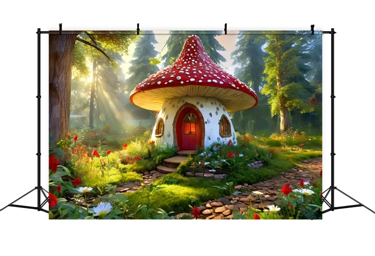 Spring Backdrop Fairy Tale Forest Mushroom House Backdrop UK LXX2-69