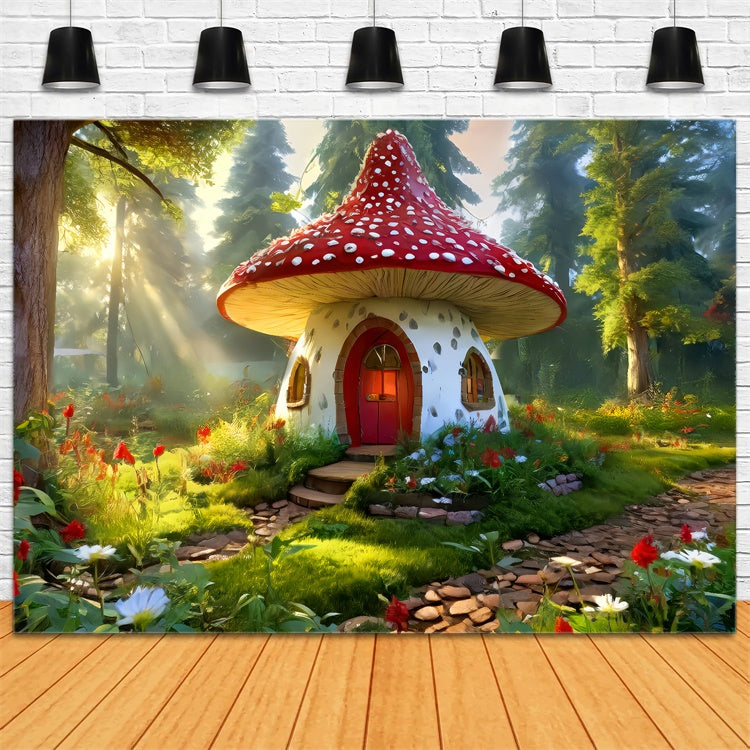 Spring Backdrop Fairy Tale Forest Mushroom House Backdrop UK LXX2-69