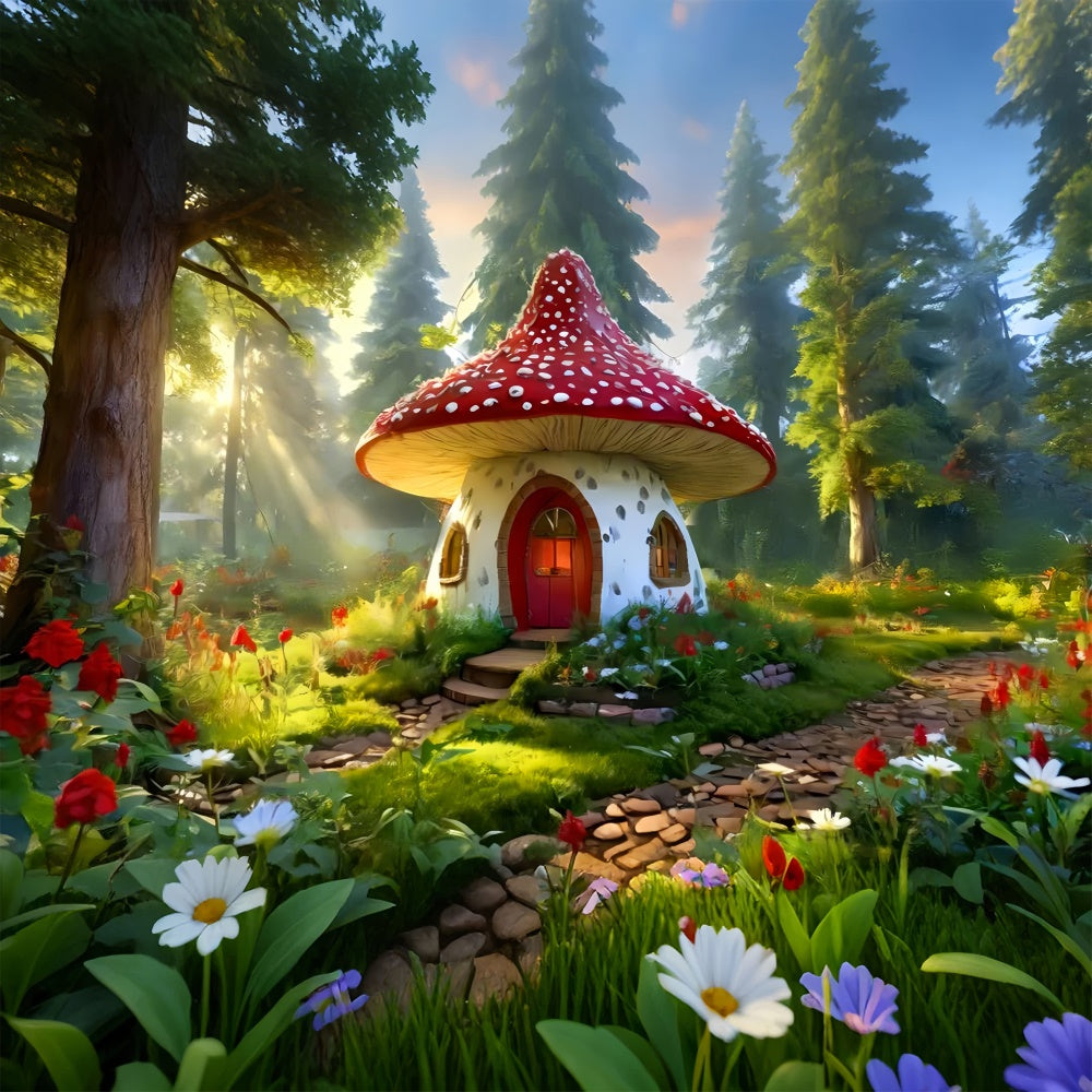 Spring Backdrop Fairy Tale Forest Mushroom House Backdrop UK LXX2-69