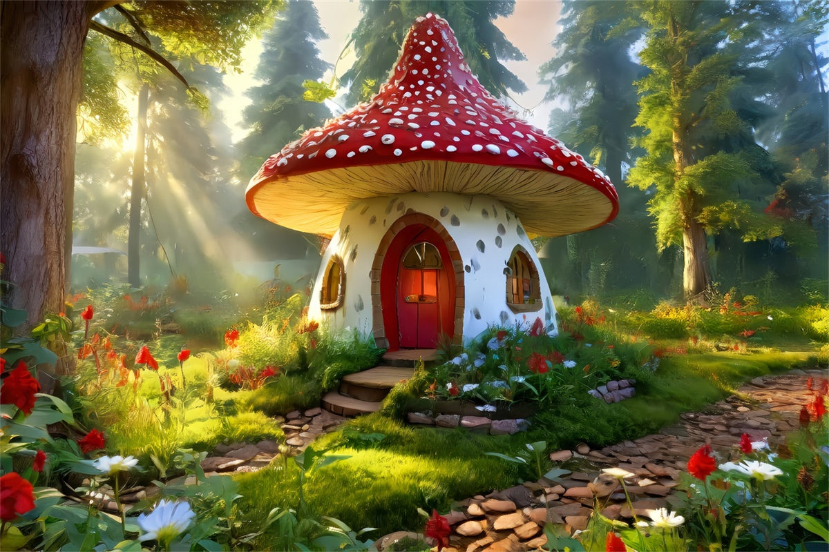 Spring Backdrop Fairy Tale Forest Mushroom House Backdrop UK LXX2-69