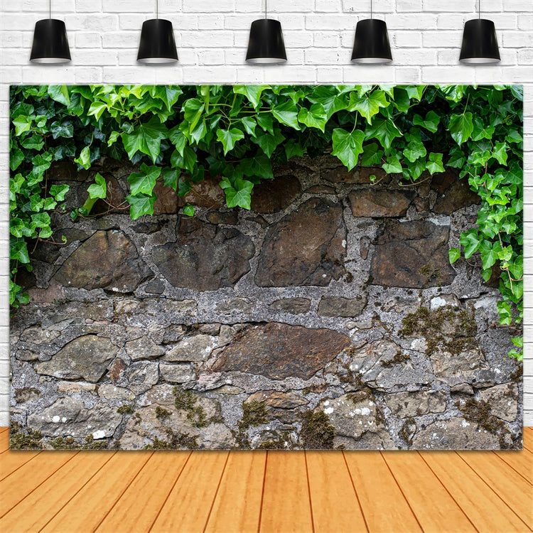 Spring Photography Backdrop Rustic Stone Wall Ivy Backdrop UK LXX2-70