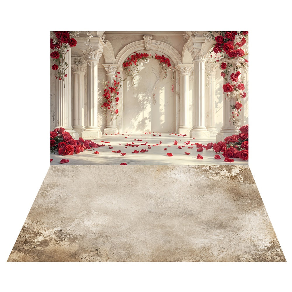 Valentine's Day Rose Pillar Backdrop+Textured Stone Floor Backdrop UK LXX2-8