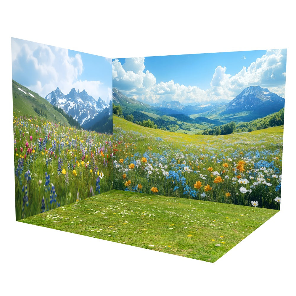 Springtime Mountain Wildflower Meadow Backdrop Room Set UK LXX3-10