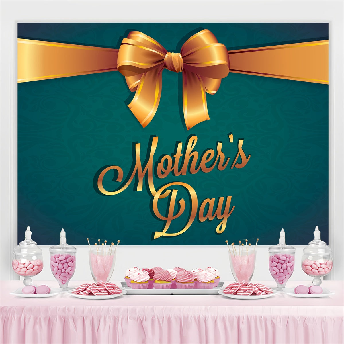 Backdrops For Mother's Day Golden Ribbon Elegant Custom Backdrop UK LXX3-61
