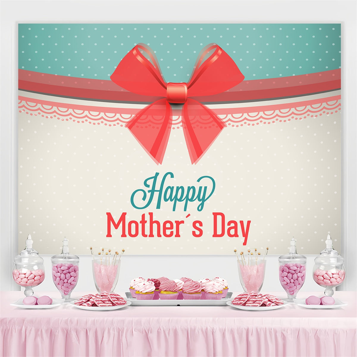 Mothers Day Photo Backdrop Red Ribbon Bow Customized Backdrop UK LXX3-62