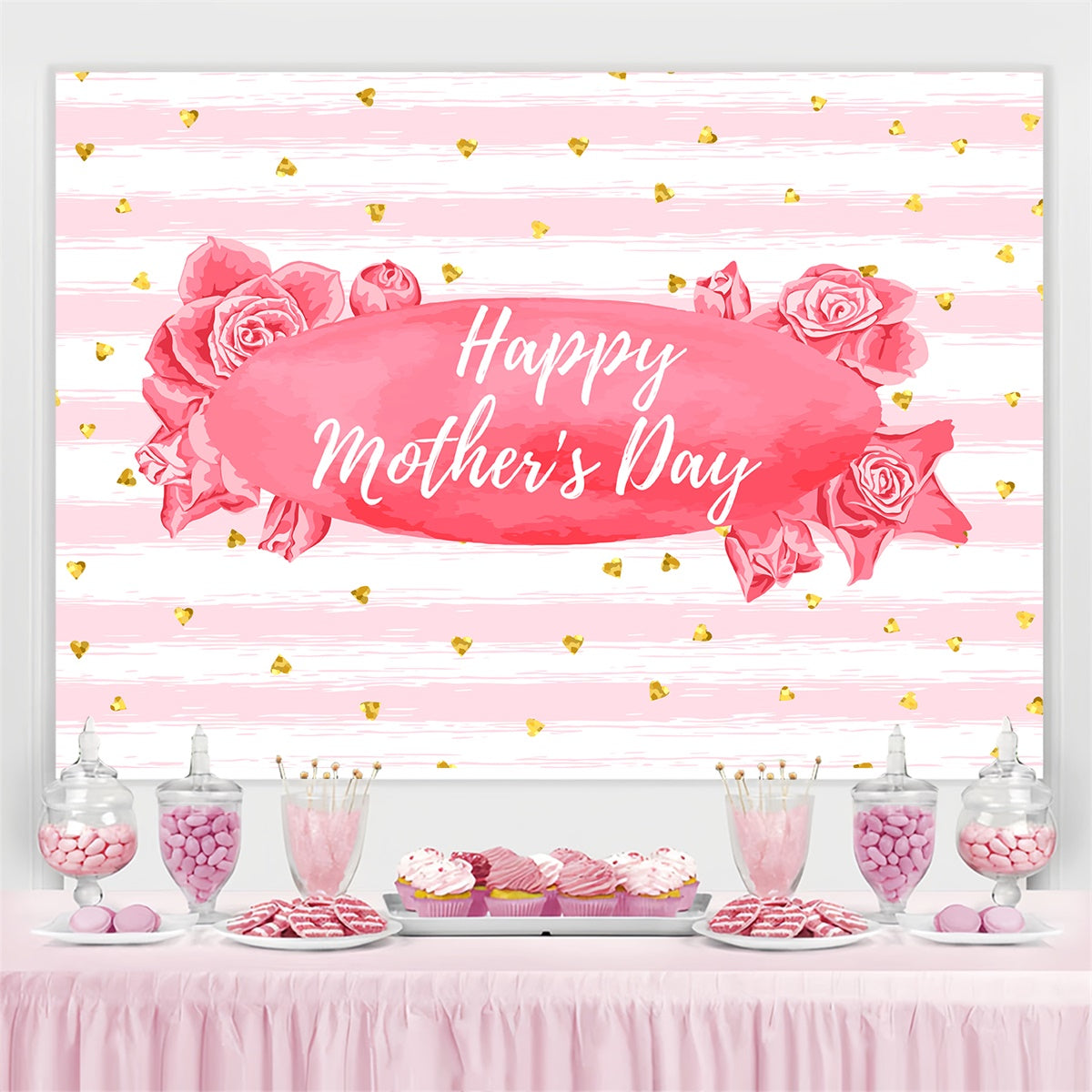 Mother's Day Backdrop Ideas Pink Striped Floral Customized Backdrop UK LXX3-68