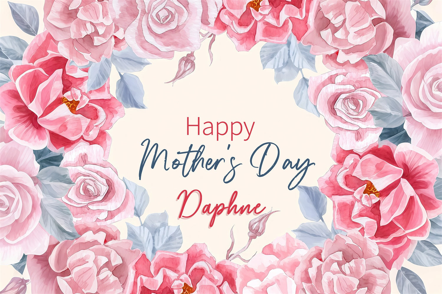 Backdrop For Mothers Day Watercolor Rose Wreath Custom Backdrop UK LXX3-70
