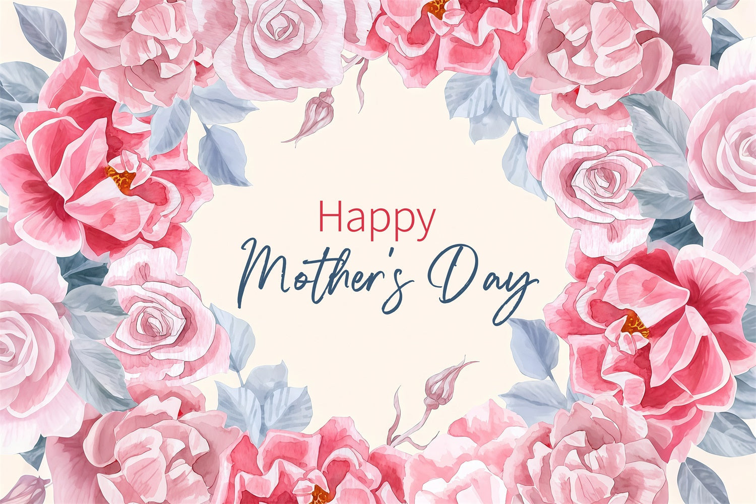 Backdrop For Mothers Day Watercolor Rose Wreath Custom Backdrop UK LXX3-70