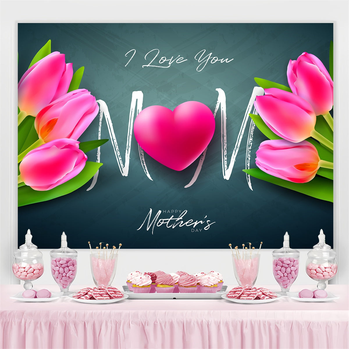 Mother's Day Backdrop Elegant Pink Tulip Customized Backdrop UK LXX3-72