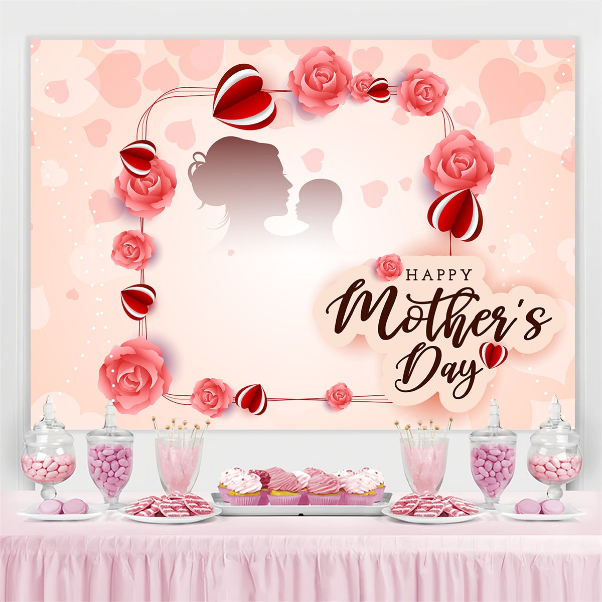 Backdrops For Mother's Day Elegant Rose Heart Personalized Backdrop UK LXX3-85