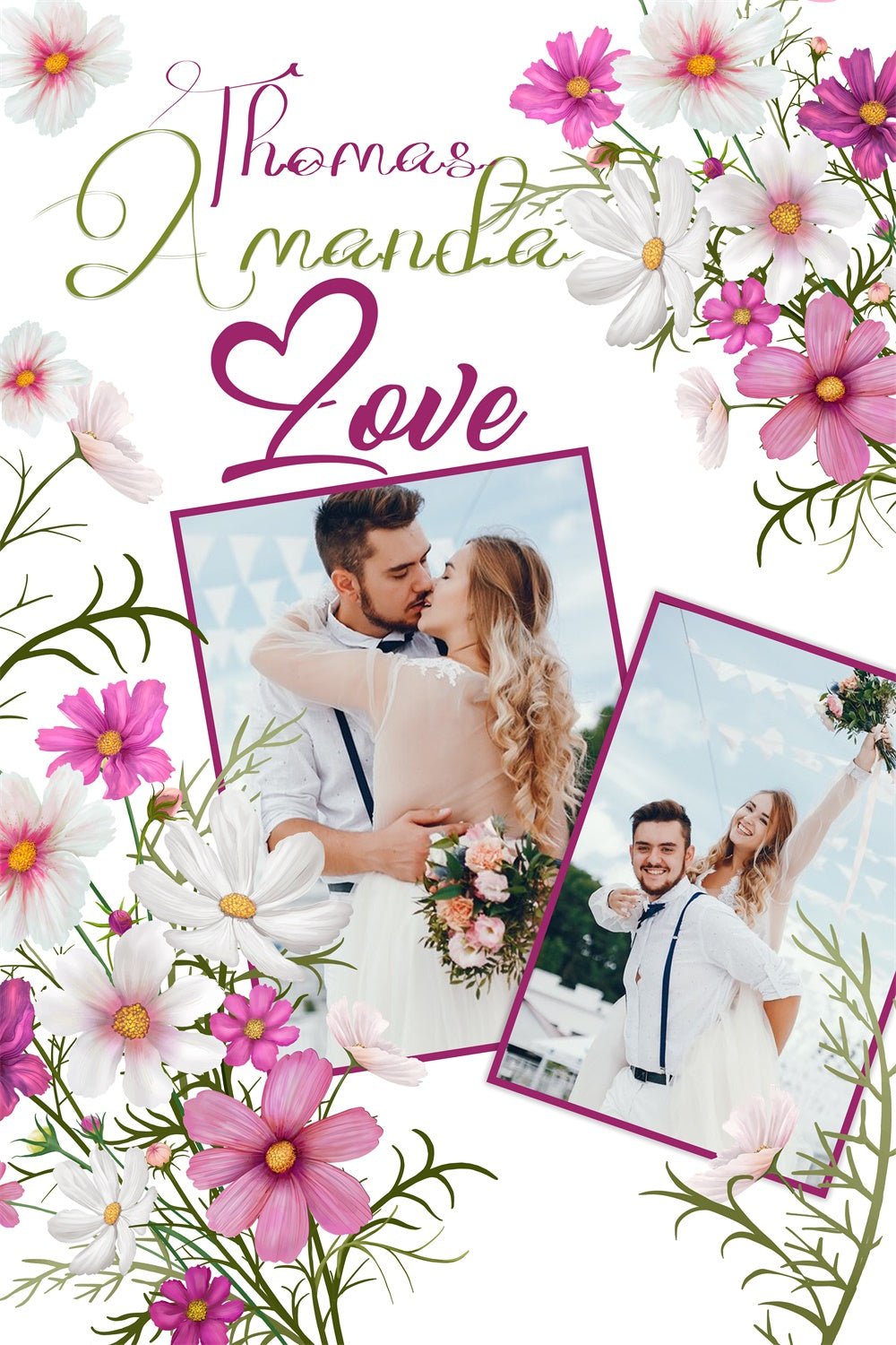 Custom Backdrop Wedding Sweet Floral Romantic Backdrop UK LXX4-104