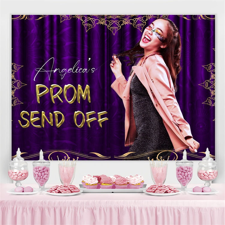 Prom Backdrop Ideas Royal Purple Gold Graduation Party Backdrop UK LXX4-169